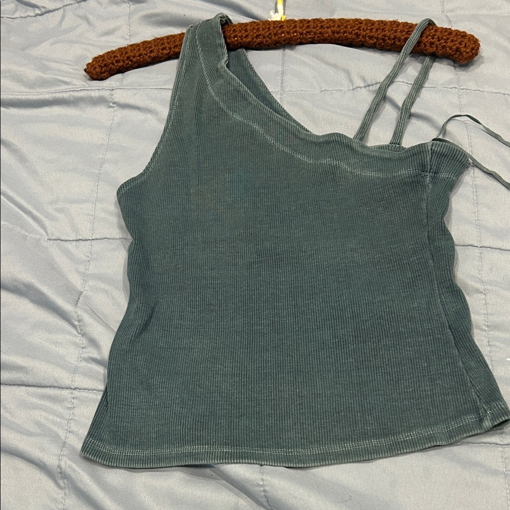 We The Free Asymmetric One-Shoulder Ribbed Tank Top - Teal